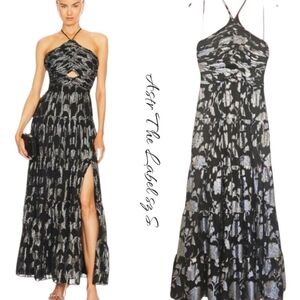 New Astr The Label  Black Silver Floral Maxi Dress Small